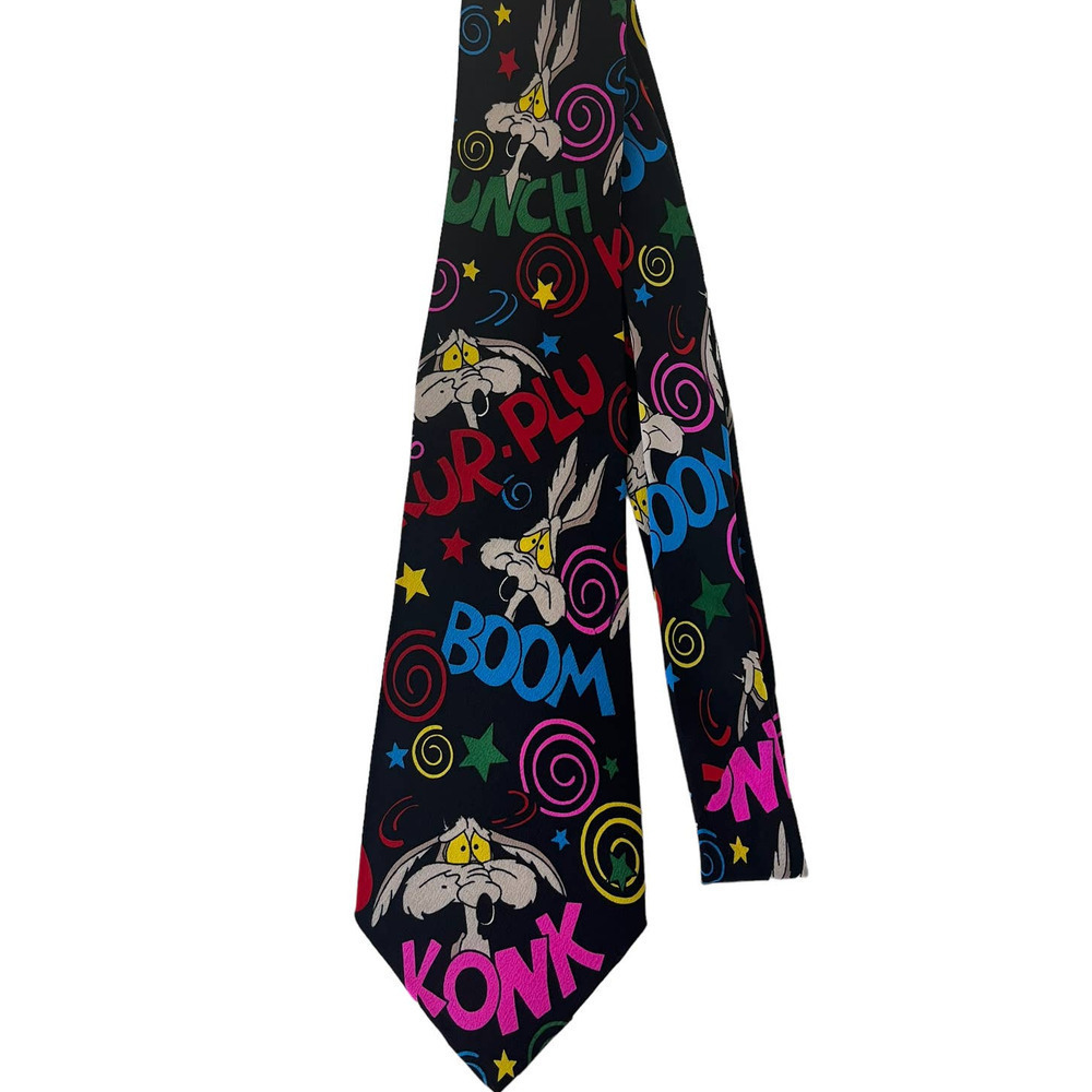 Looney Tunes Coyote 100 % Silk Tie Vintage 1993 Wile E. Coyote